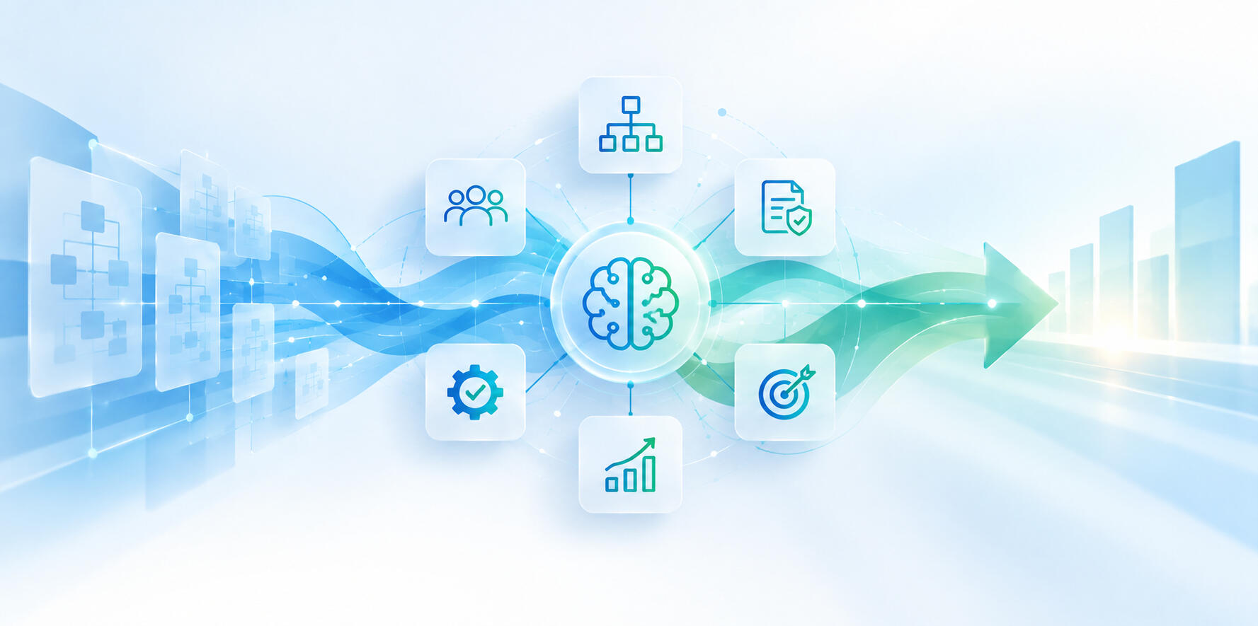 Hero Abstract illustration representing enterprise process management, business architecture, process governance, operating models and continuous improvement.
